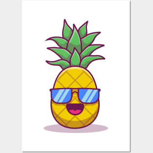 Cute Pineapple Wearing Glasses Posters and Art